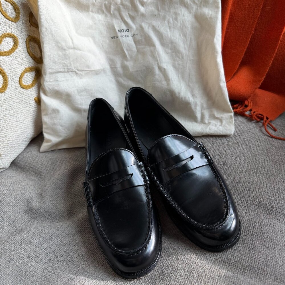 KOIO Black Leather Penny Loafers